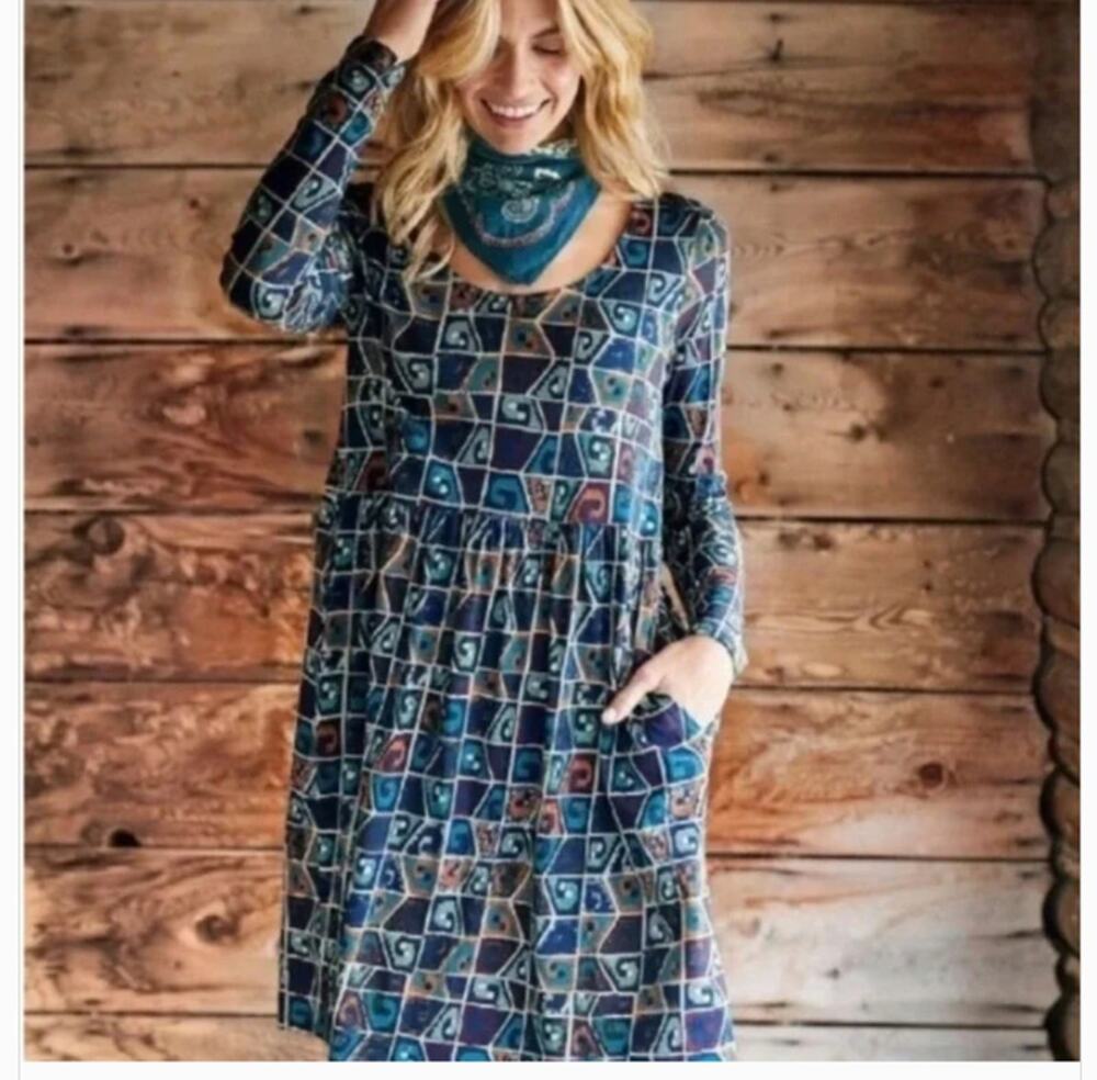 Peruvian Connection Huari Pima Cotton Dress Womens Small Scoopneck Pockets